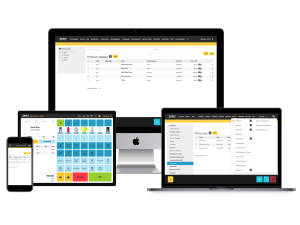 A PC, laptop, tab and mob loaded with the popular cloud technology POS Software